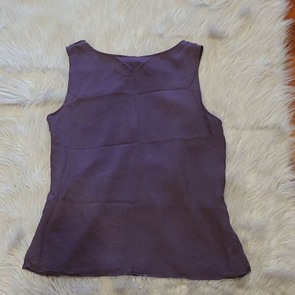 Jcrew womens dark purple silk ruffled tank topwith shoulder button detai size 10 - Picture 5 of 5